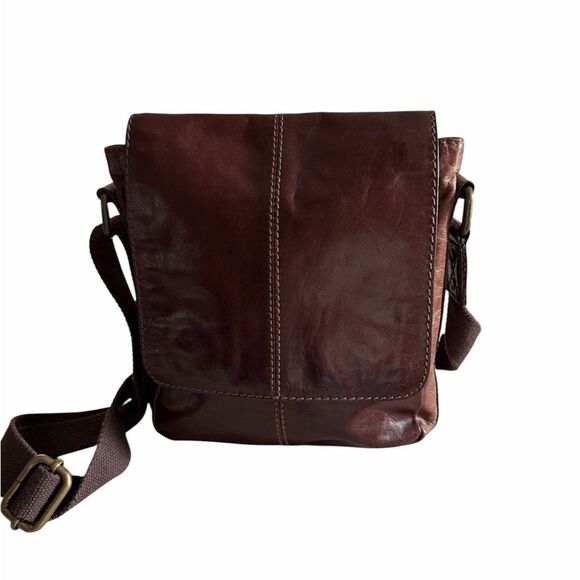 Fossil Brand Vintage Brown Leather Crossbody Messenger Bag Adjustable Strap - Picture 1 of 15